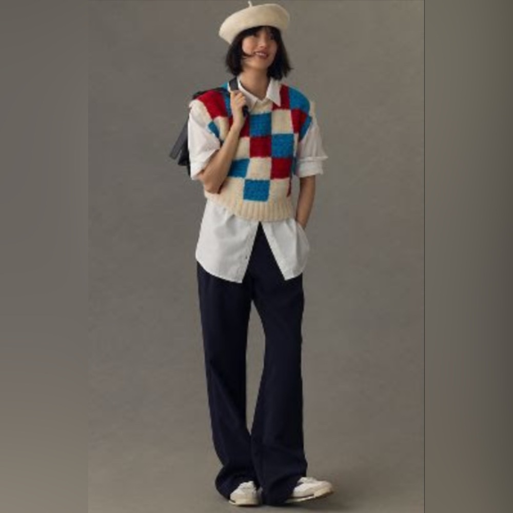 STELLA PARDO Colorful Checkered Sweater Vest